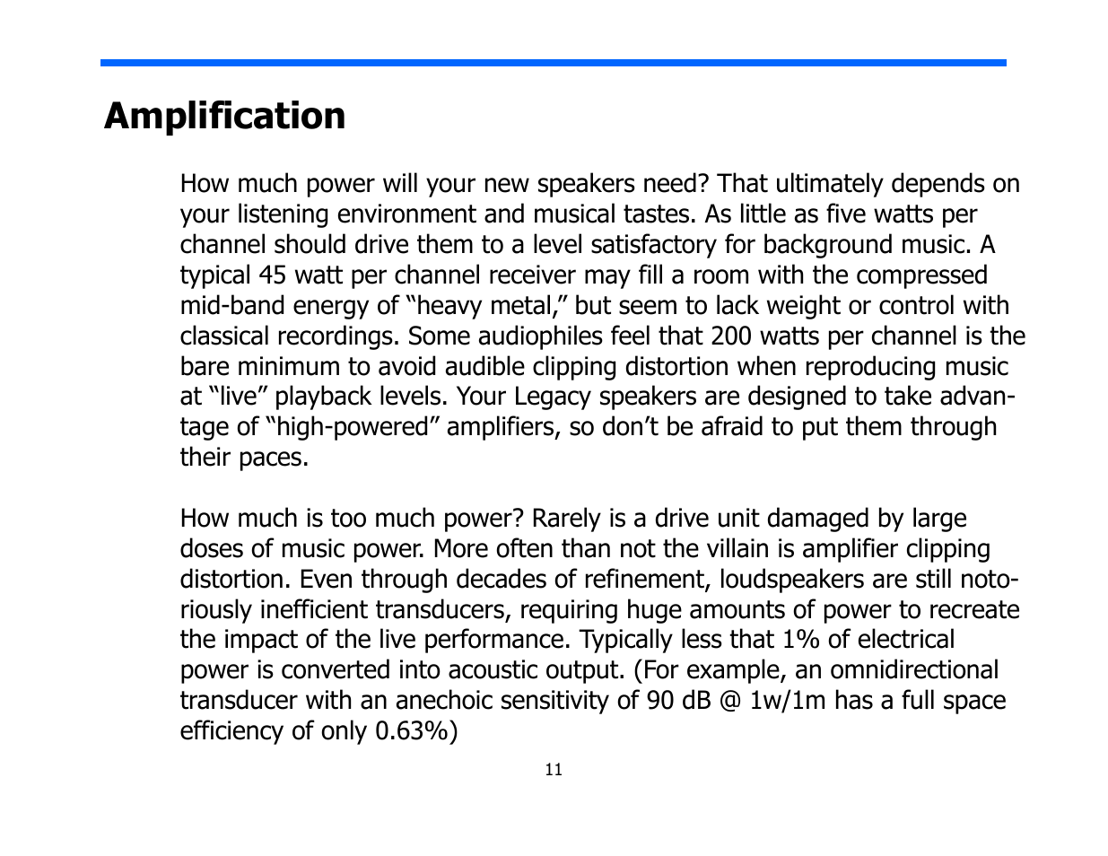 Amplification | Legacy Audio Marquis HD User Manual | Page 11 / 17