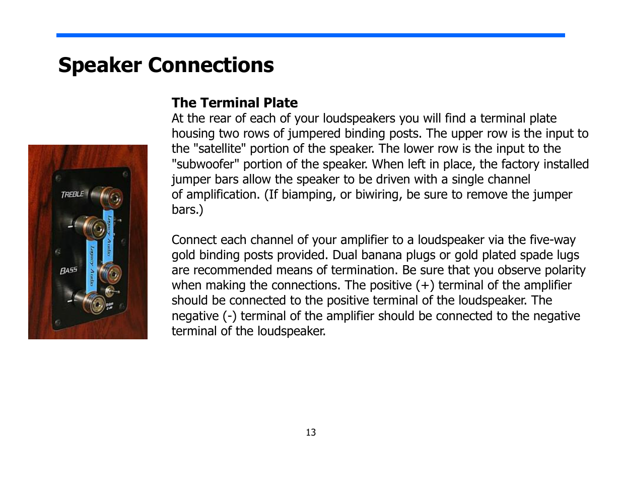 Speaker connections | Legacy Audio Marquis HD User Manual | Page 13 / 17