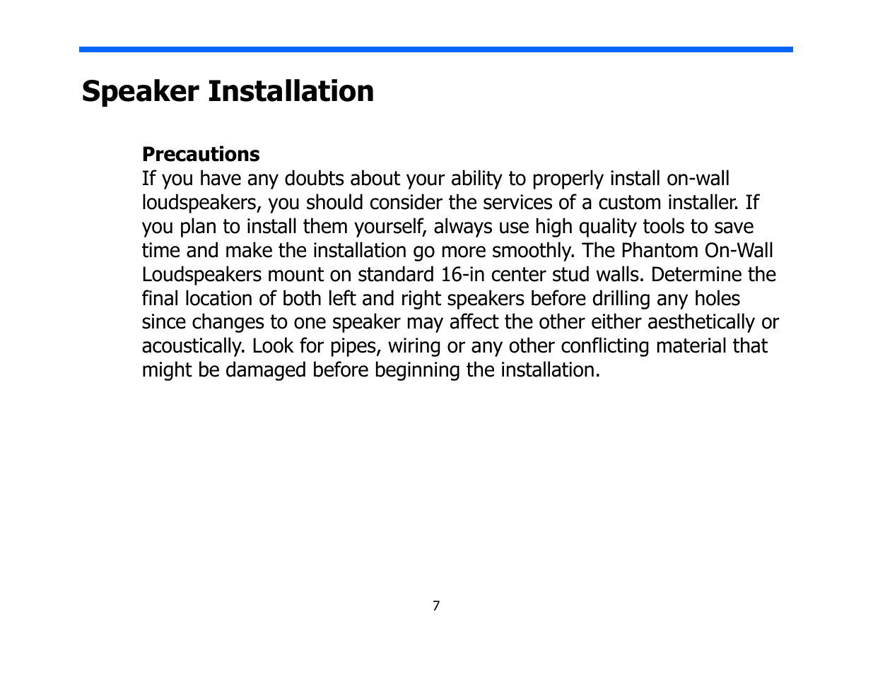 Speaker installation | Legacy Audio Phantom HD User Manual | Page 7 / 20