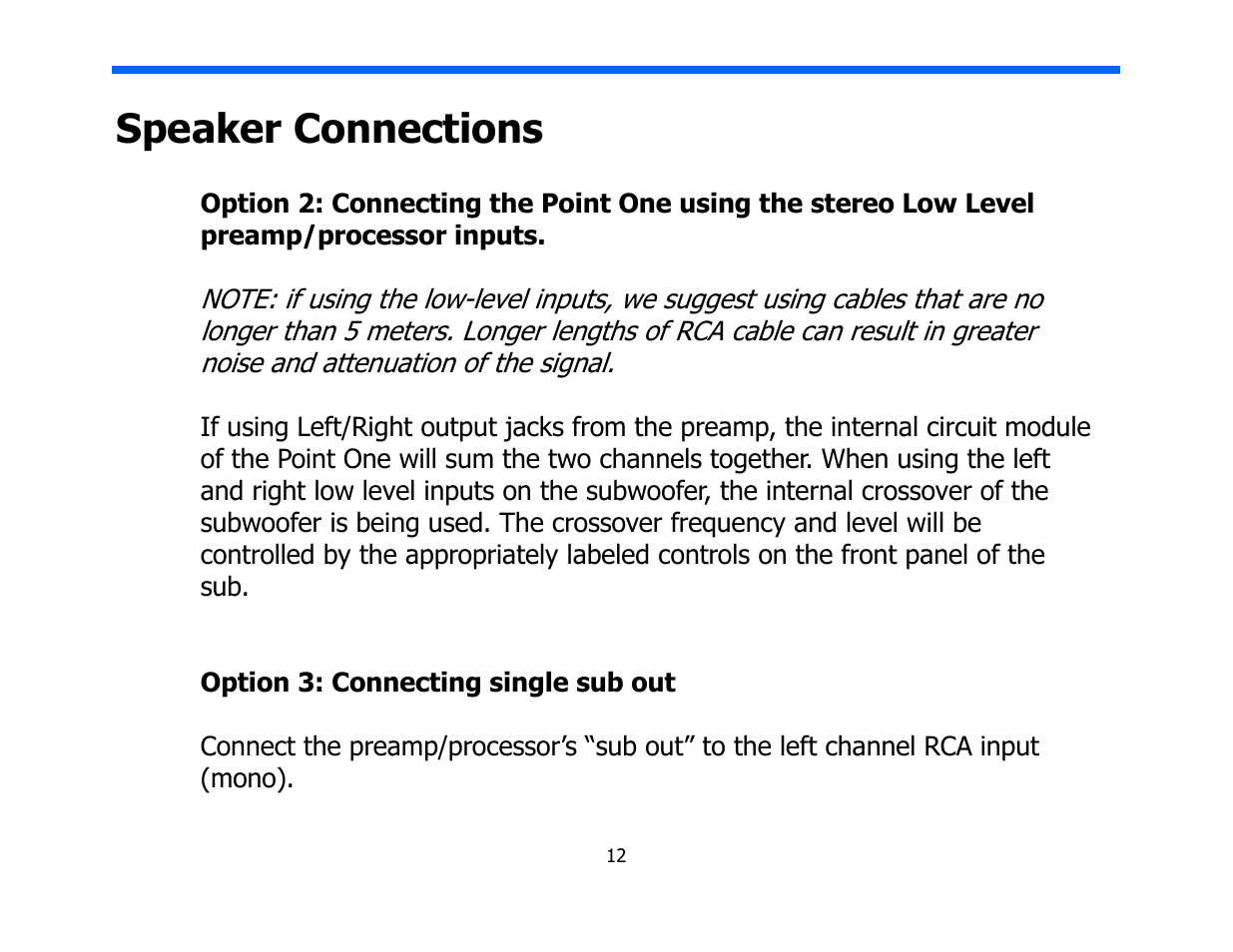 Speaker connections | Legacy Audio Point One User Manual | Page 12 / 22