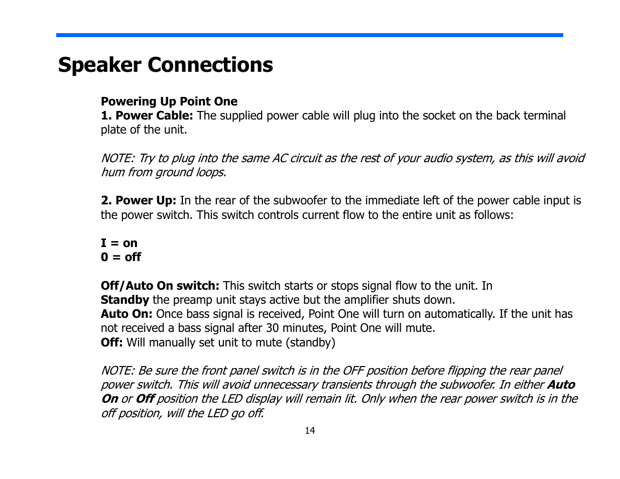 Speaker connections | Legacy Audio Point One User Manual | Page 14 / 22