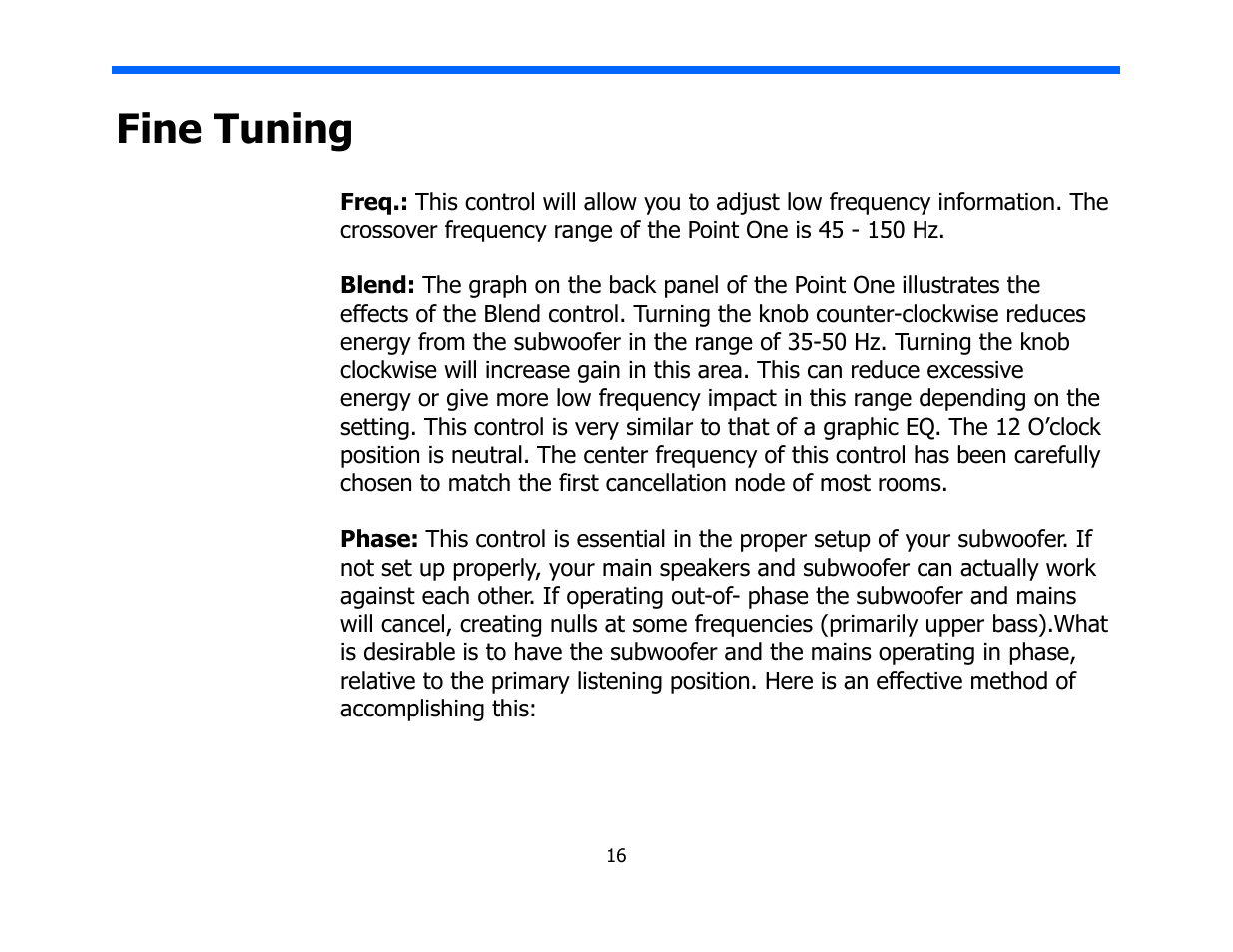 Fine tuning | Legacy Audio Point One User Manual | Page 16 / 22