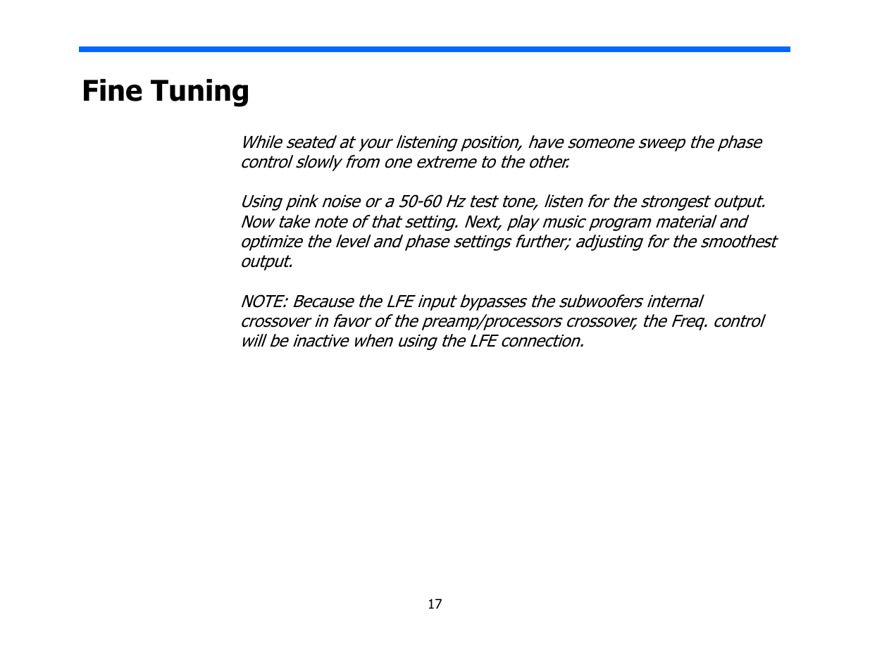 Fine tuning | Legacy Audio Point One User Manual | Page 17 / 22