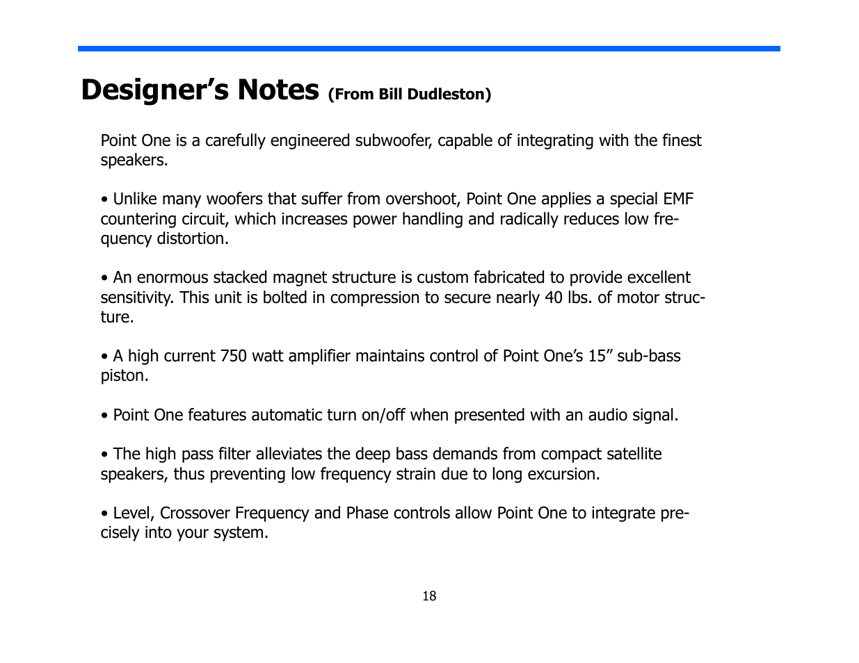 Legacy Audio Point One User Manual | Page 18 / 22