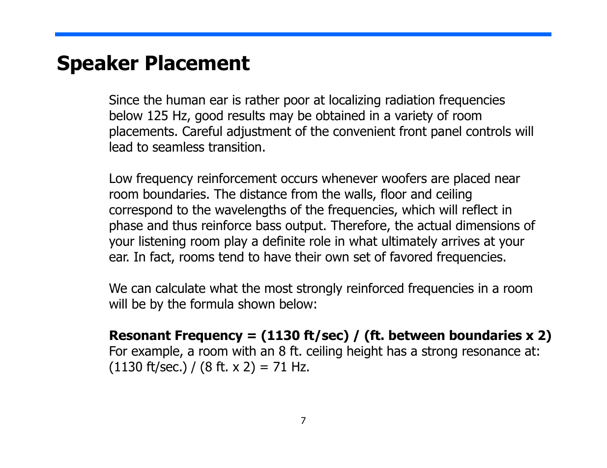 Speaker placement | Legacy Audio Point One User Manual | Page 7 / 22