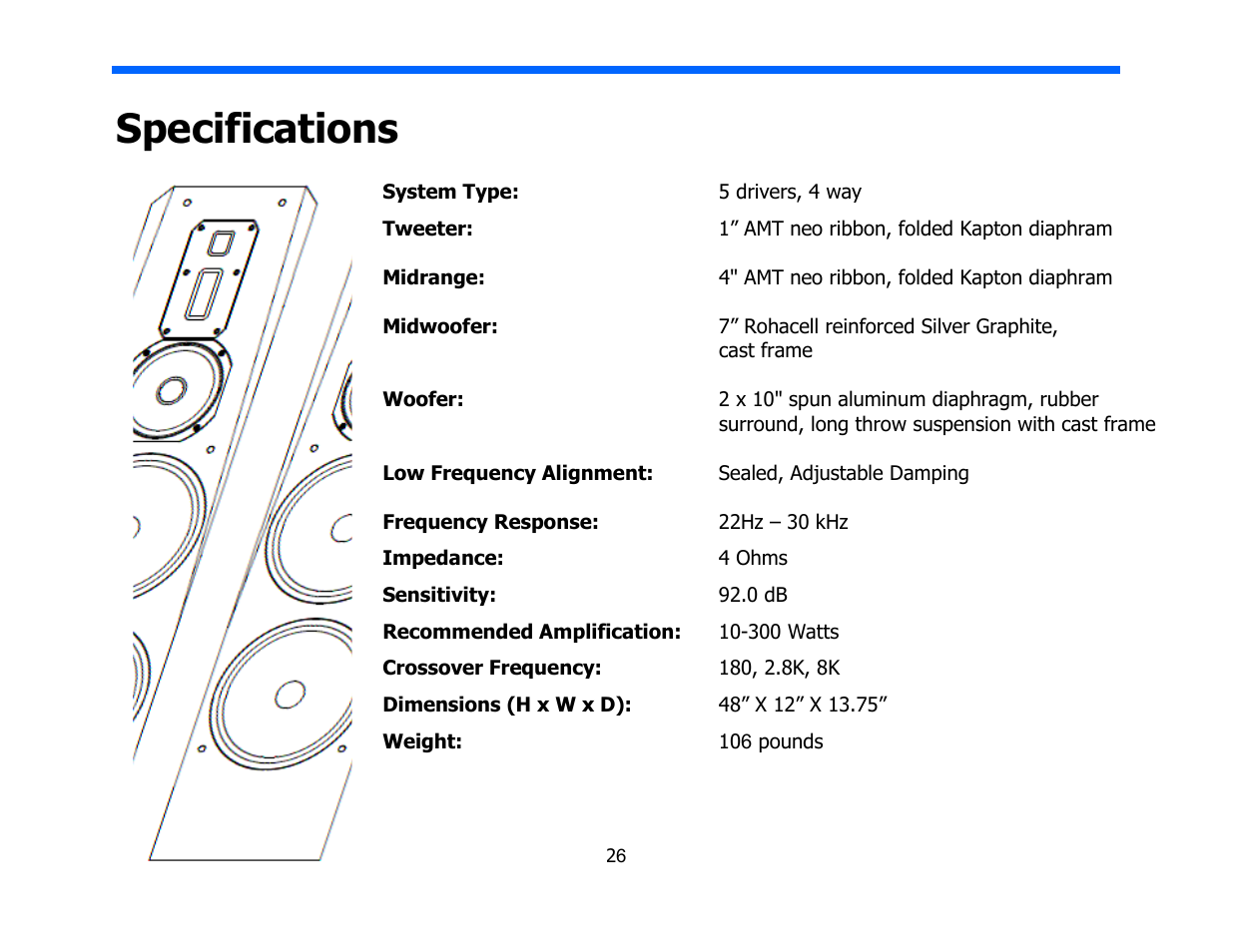 Specifications | Legacy Audio Signature SE User Manual | Page 26 / 29
