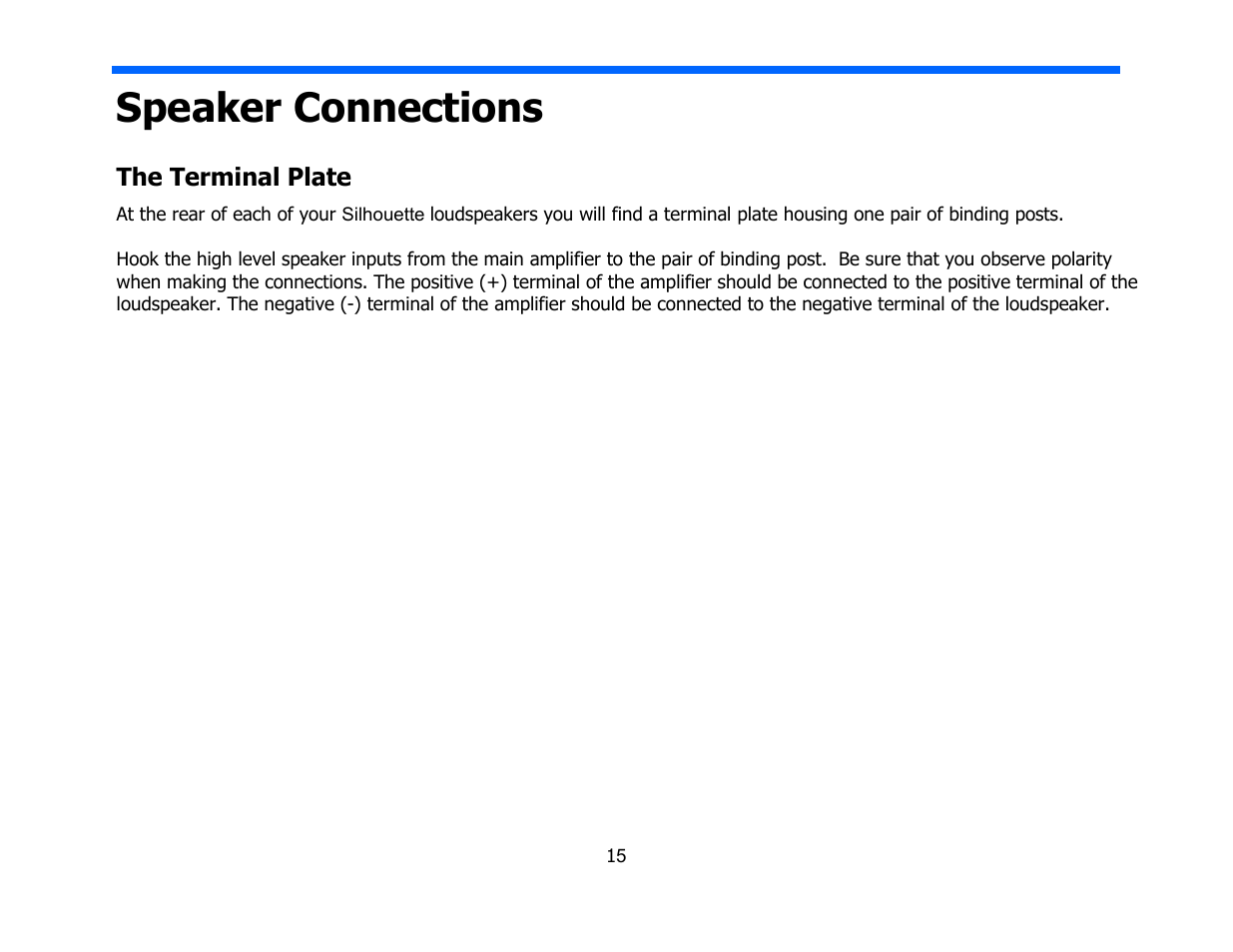 Speaker connections | Legacy Audio Silhouette User Manual | Page 15 / 19