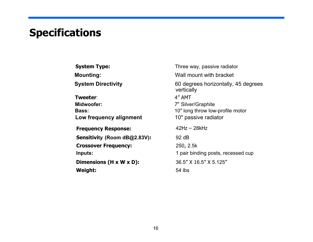 Specifications | Legacy Audio Silhouette User Manual | Page 16 / 19