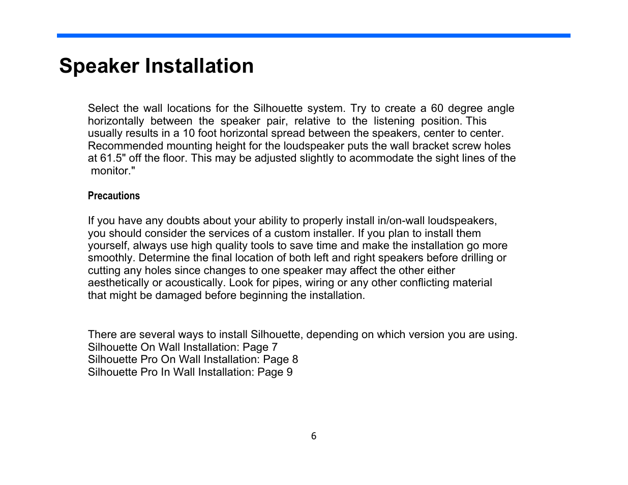 Speaker installation | Legacy Audio Silhouette User Manual | Page 6 / 19