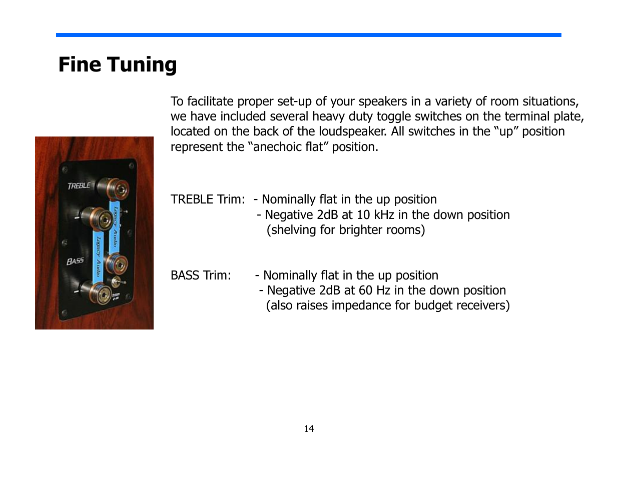 Fine tuning | Legacy Audio Silverscreen HD User Manual | Page 14 / 17