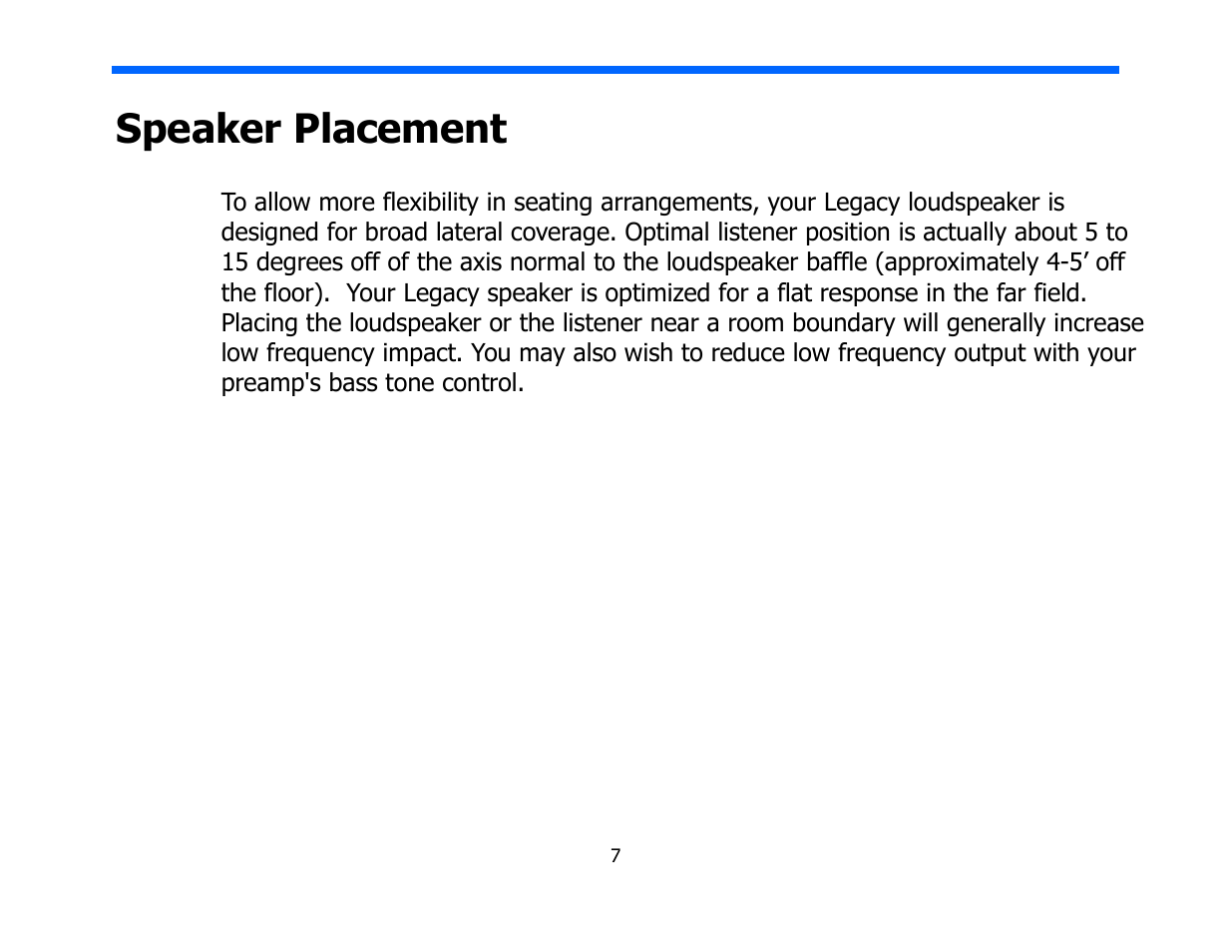 Speaker placement | Legacy Audio Silverscreen HD User Manual | Page 7 / 17