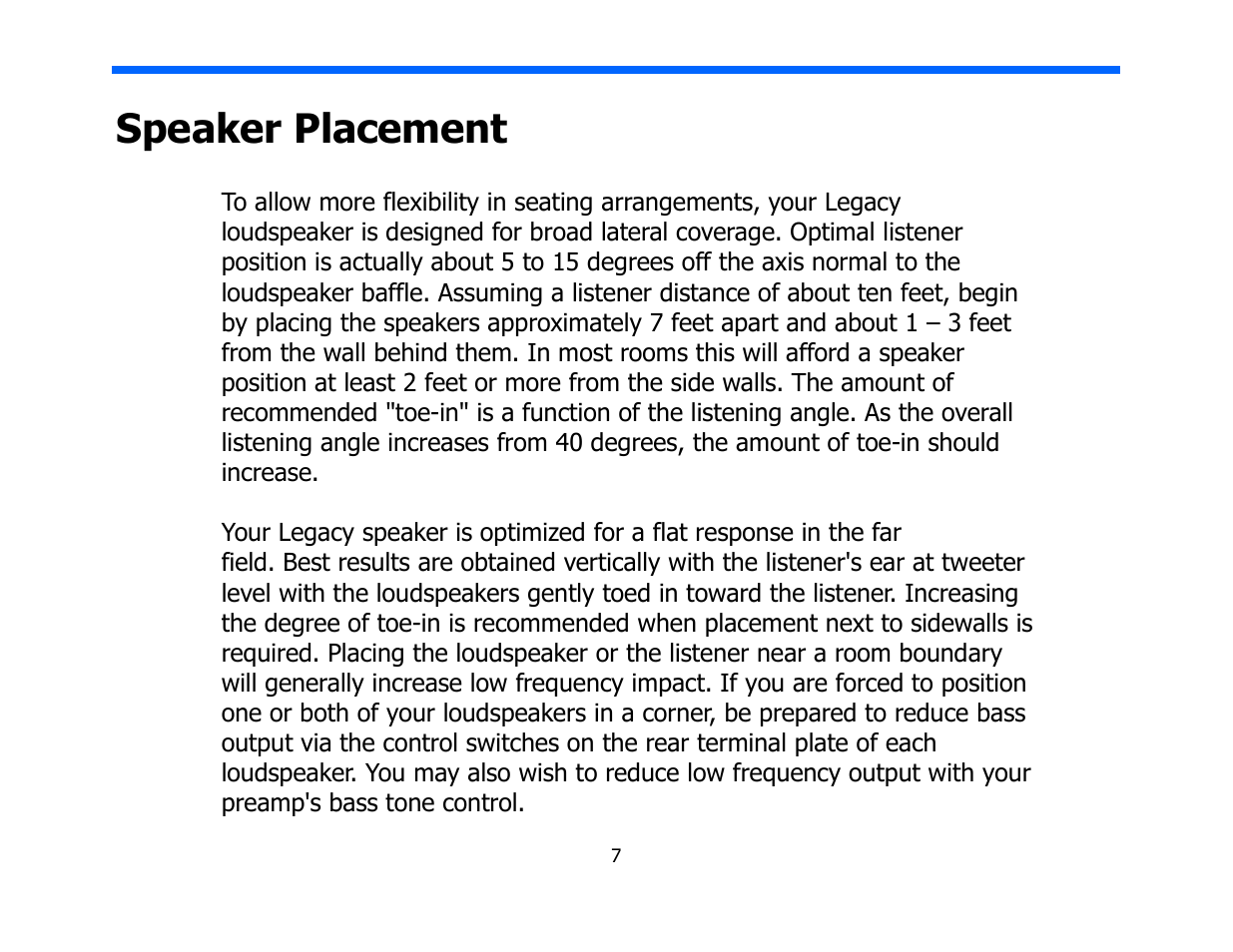 Speaker placement | Legacy Audio Studio HD User Manual | Page 7 / 18