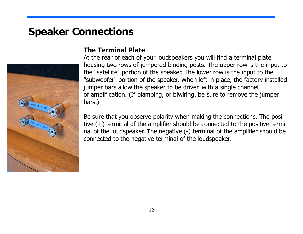Speaker connections | Legacy Audio Whisper HD User Manual | Page 12 / 19