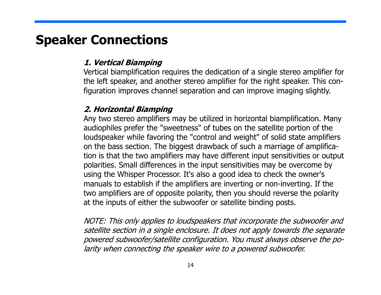 Speaker connections | Legacy Audio Whisper HD User Manual | Page 14 / 19