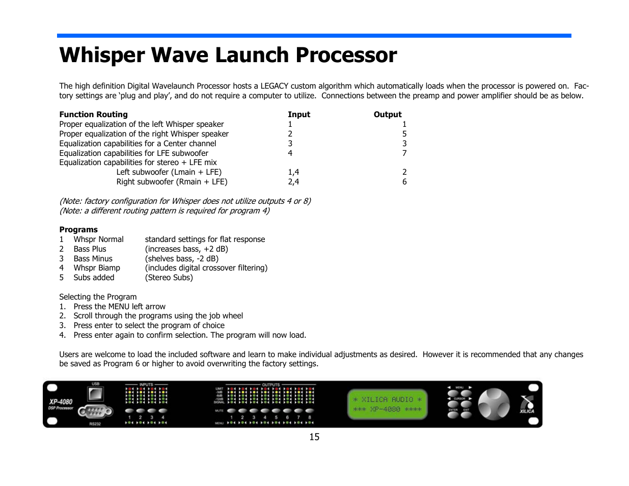 Whisper wave launch processor | Legacy Audio Whisper HD User Manual | Page 15 / 19