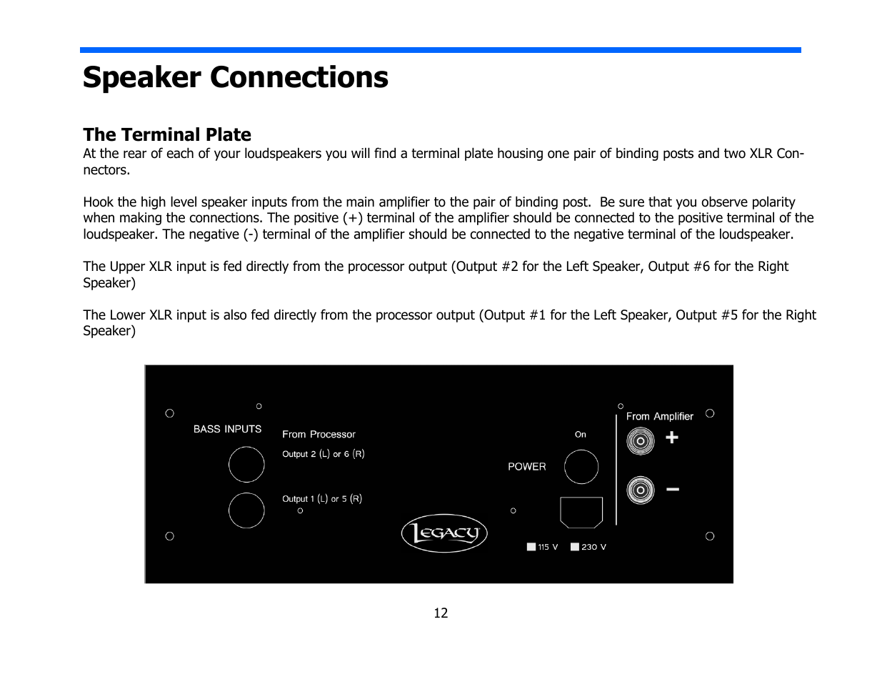 Speaker connections | Legacy Audio Whisper XDS User Manual | Page 12 / 31