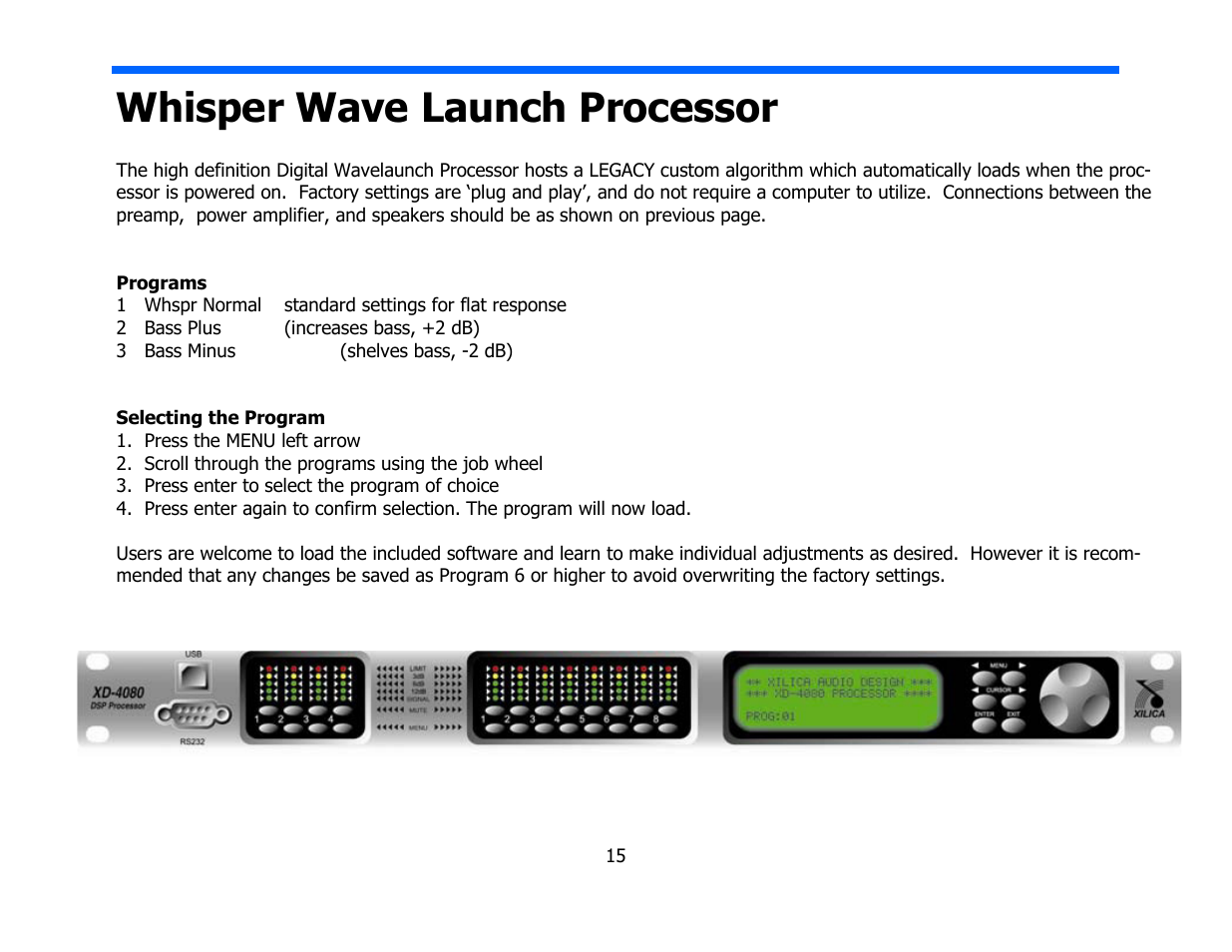 Whisper wave launch processor | Legacy Audio Whisper XDS User Manual | Page 15 / 31
