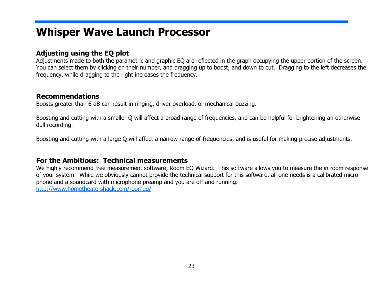 Whisper wave launch processor | Legacy Audio Whisper XDS User Manual | Page 23 / 31
