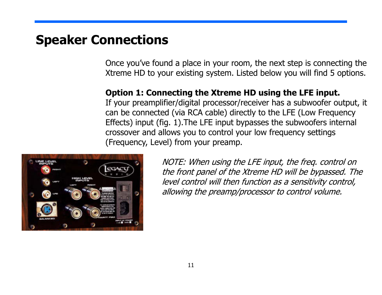 Speaker connections | Legacy Audio Xtreme XD User Manual | Page 11 / 22