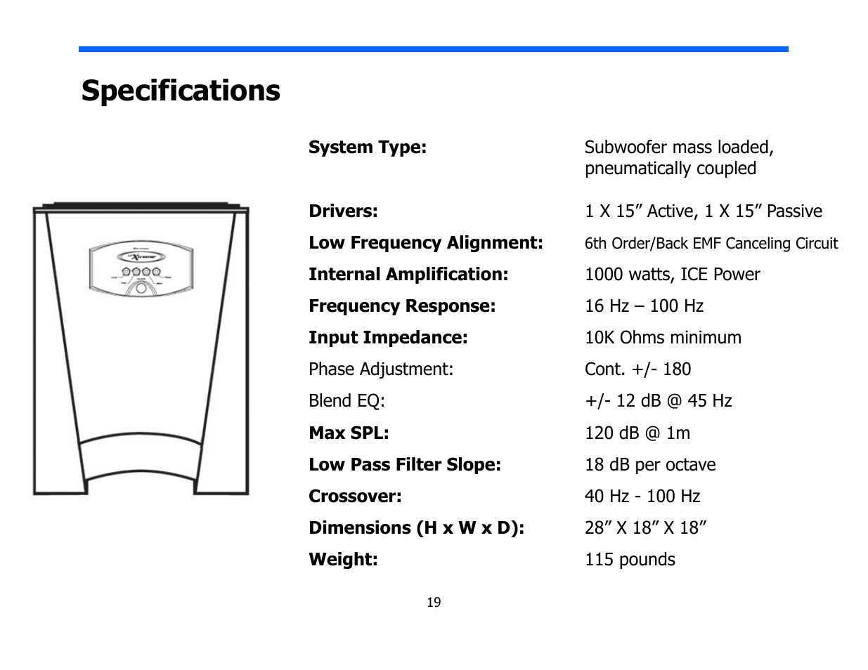 Specifications | Legacy Audio Xtreme XD User Manual | Page 19 / 22