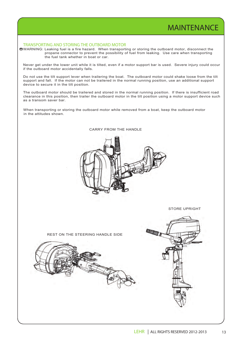 Ob 072 operators manual draft 1 15, Maintenance, Lehr | LEHR 2.5 HP 4-STROKE User Manual | Page 15 / 30