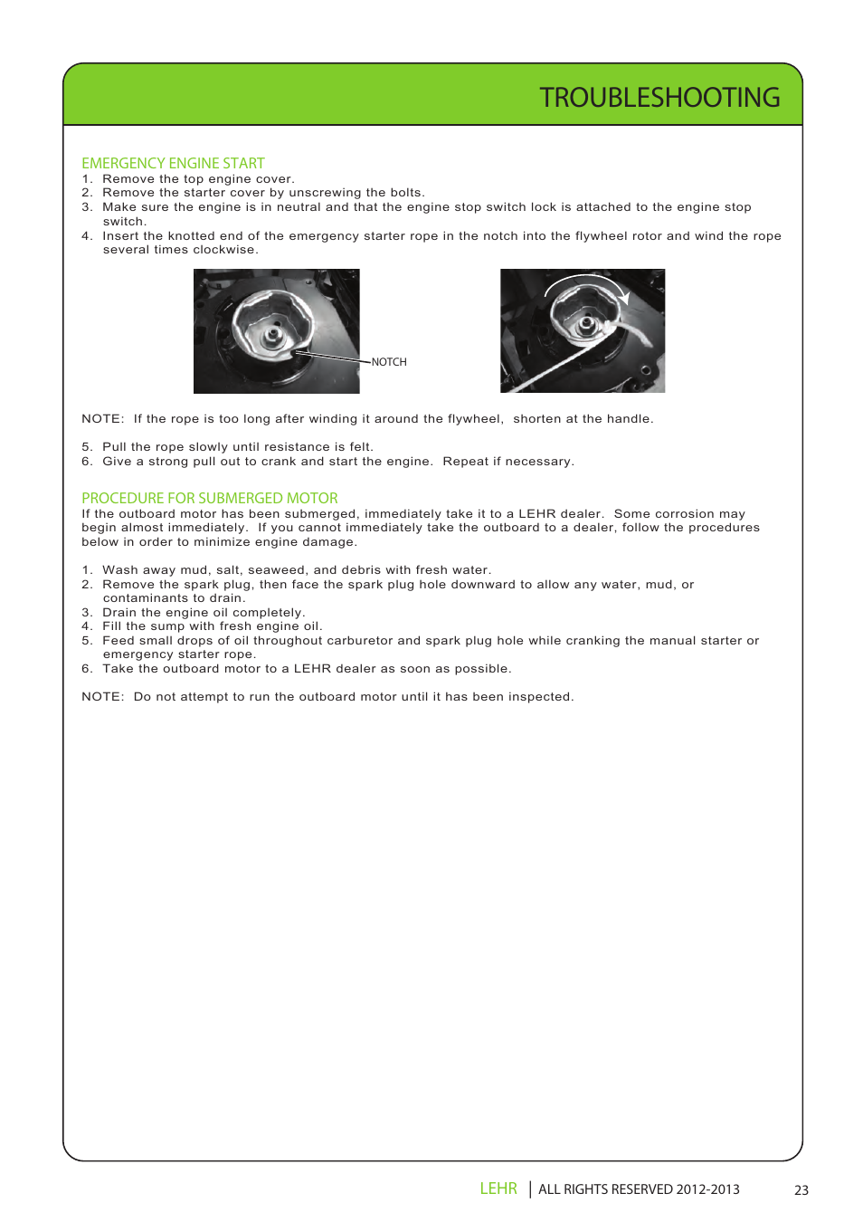 Ob 072 operators manual draft 1 25, Troubleshooting, Lehr | LEHR 2.5 HP 4-STROKE User Manual | Page 25 / 30