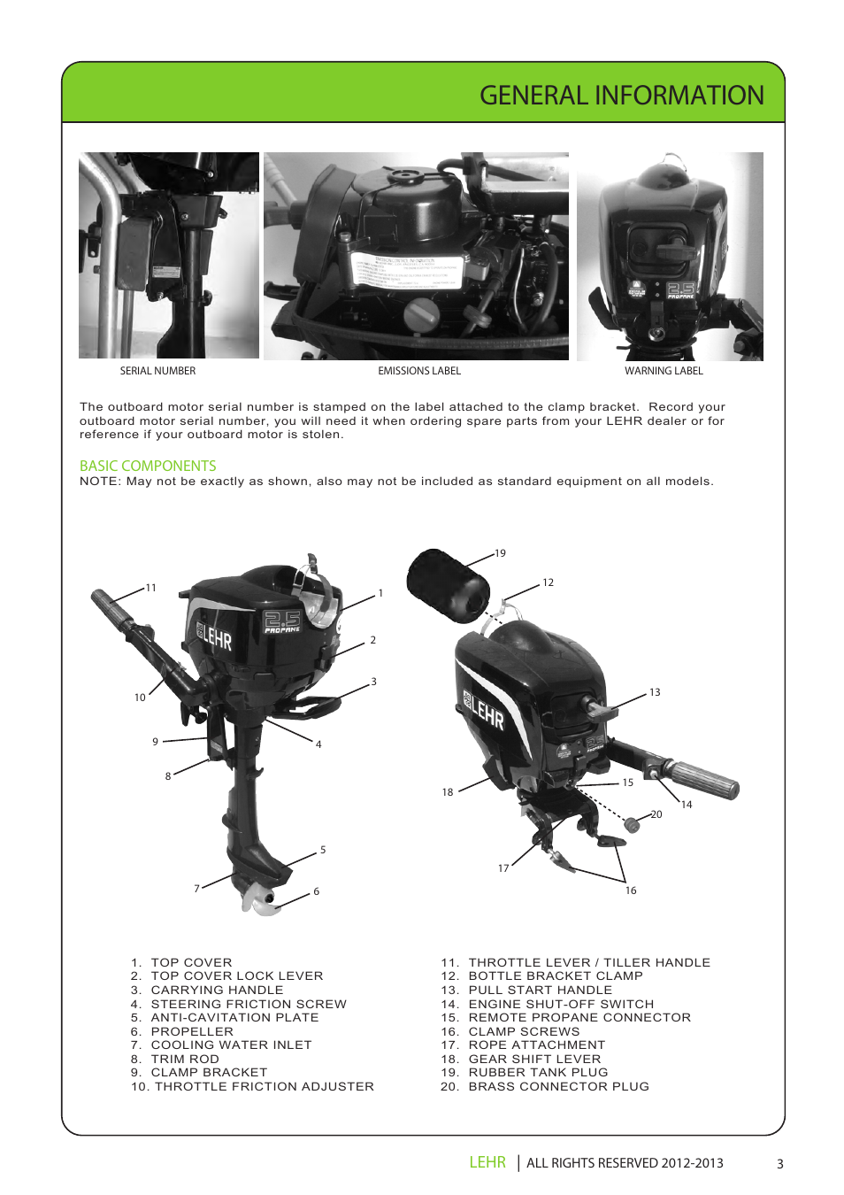 Ob 072 operators manual draft 1 5, General information, Lehr | Basic components | LEHR 2.5 HP 4-STROKE User Manual | Page 5 / 30