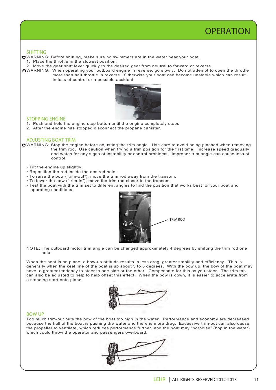Ob 112 operators manual draft 2 13, Operation, Lehr | LEHR 5.0 HP 4-STROKE User Manual | Page 13 / 30