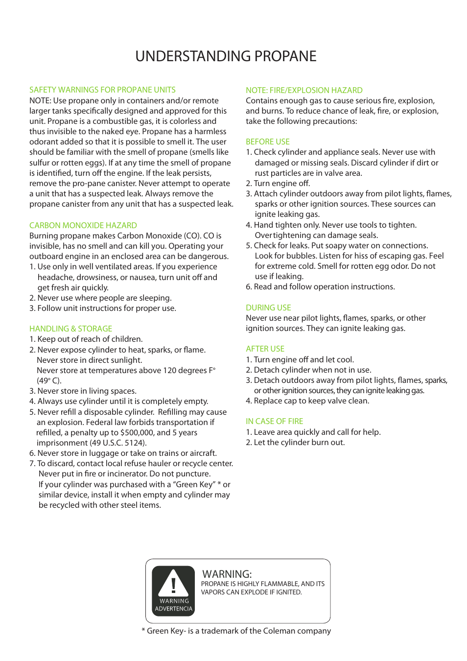 Ob 112 operators manual draft 2 2, Understanding propane, Warning | LEHR 5.0 HP 4-STROKE User Manual | Page 2 / 30