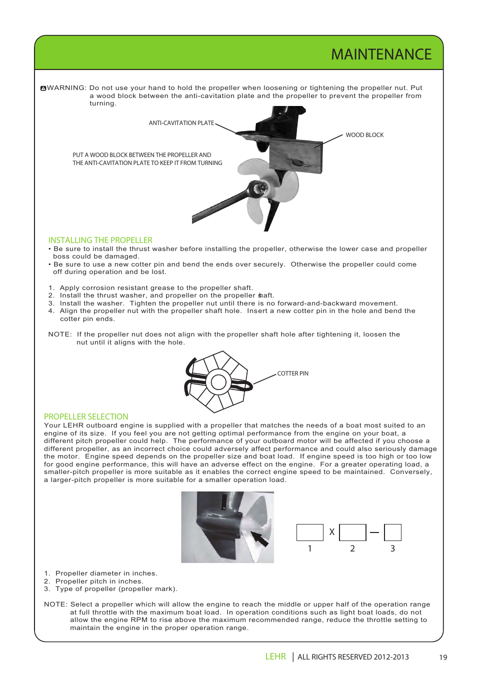 Ob 112 operators manual draft 2 21x, Maintenance, Lehr | X1 2 3 | LEHR 5.0 HP 4-STROKE User Manual | Page 21 / 30