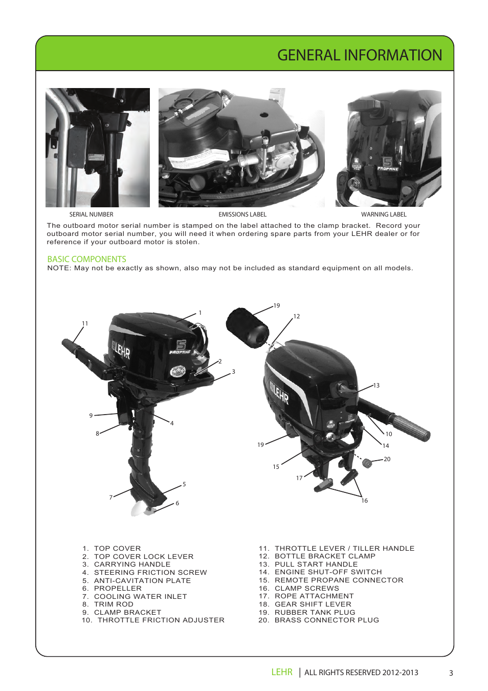 Ob 112 operators manual draft 2 5, General information, Lehr | Basic components | LEHR 5.0 HP 4-STROKE User Manual | Page 5 / 30