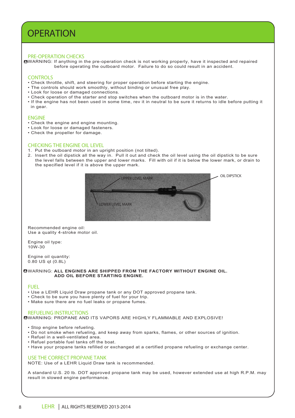 Lp9.9 operators manual final en 10, Operation, Lehr | LEHR 9.9 HP 4-STROKE User Manual | Page 10 / 30