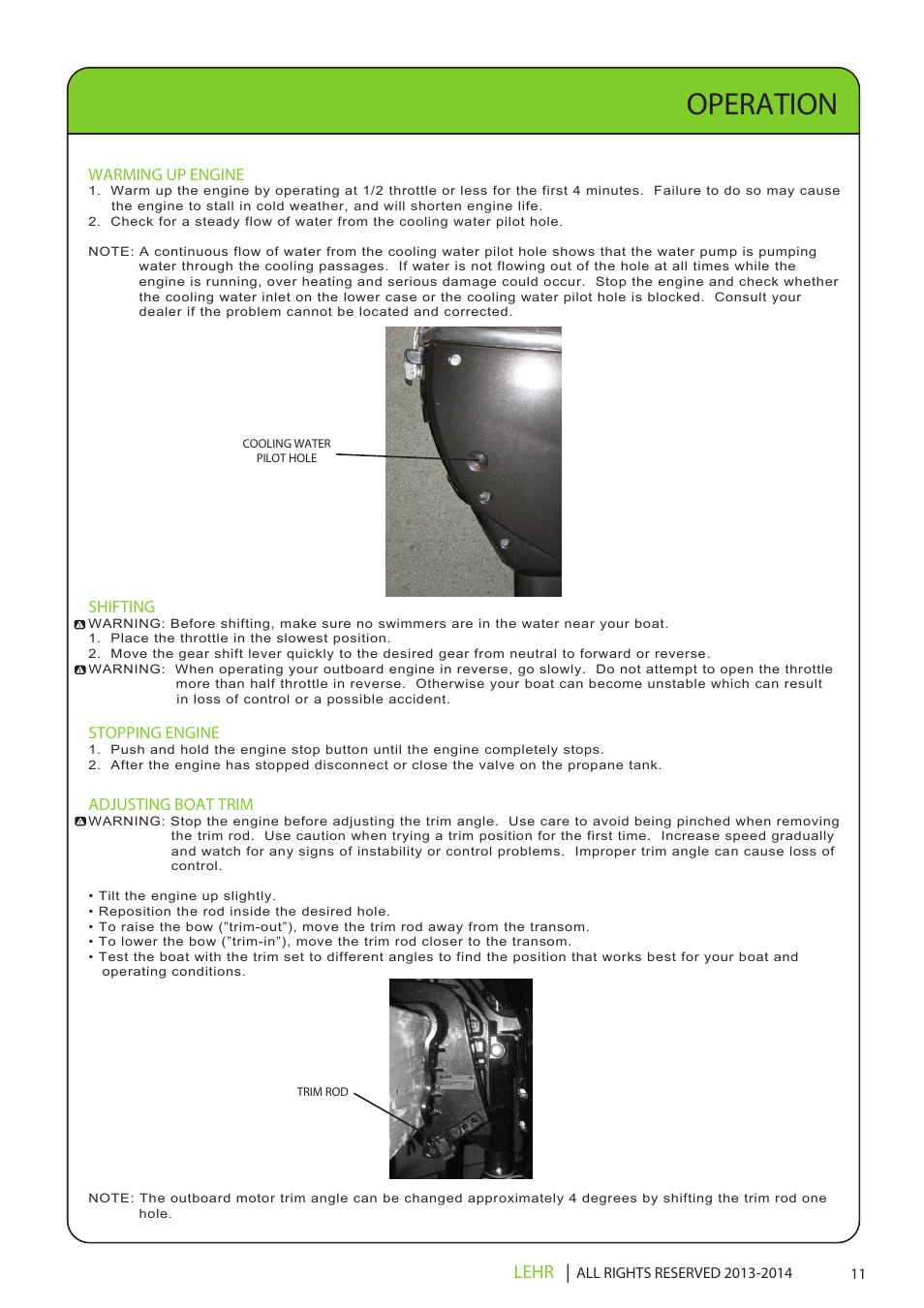 Lp9.9 operators manual final en 13, Operation, Lehr | LEHR 9.9 HP 4-STROKE User Manual | Page 13 / 30