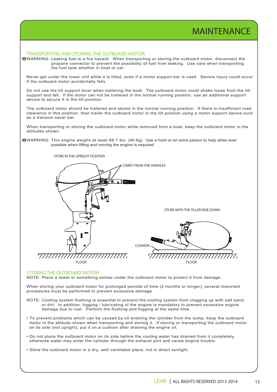 Lp9.9 operators manual final en 15, Maintenance, Lehr | LEHR 9.9 HP 4-STROKE User Manual | Page 15 / 30