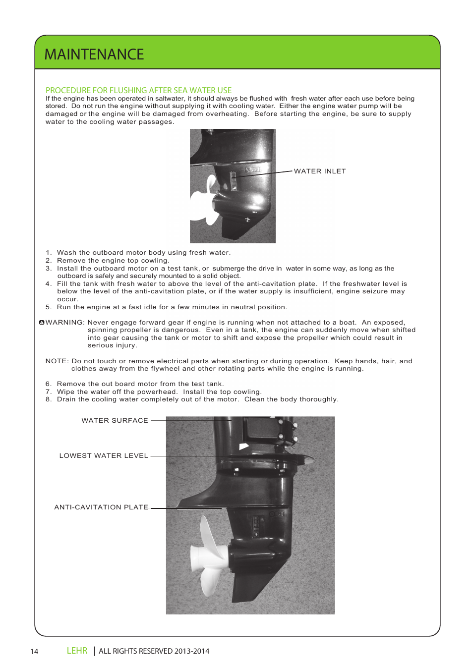 Lp9.9 operators manual final en 16, Maintenance, Lehr | LEHR 9.9 HP 4-STROKE User Manual | Page 16 / 30