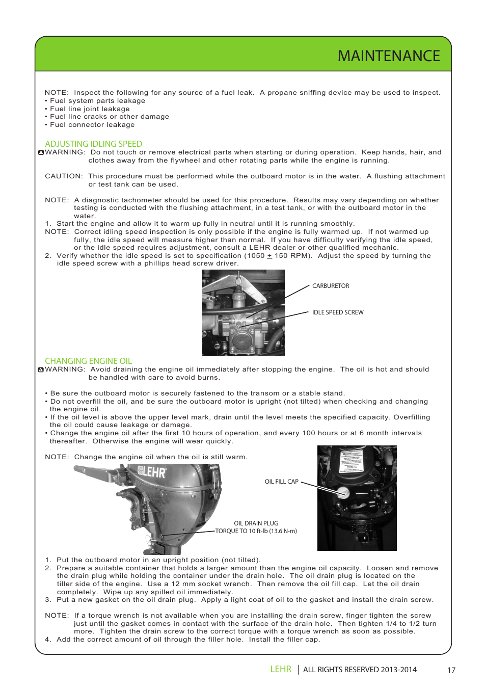 Maintenance, Lehr | LEHR 9.9 HP 4-STROKE User Manual | Page 19 / 30