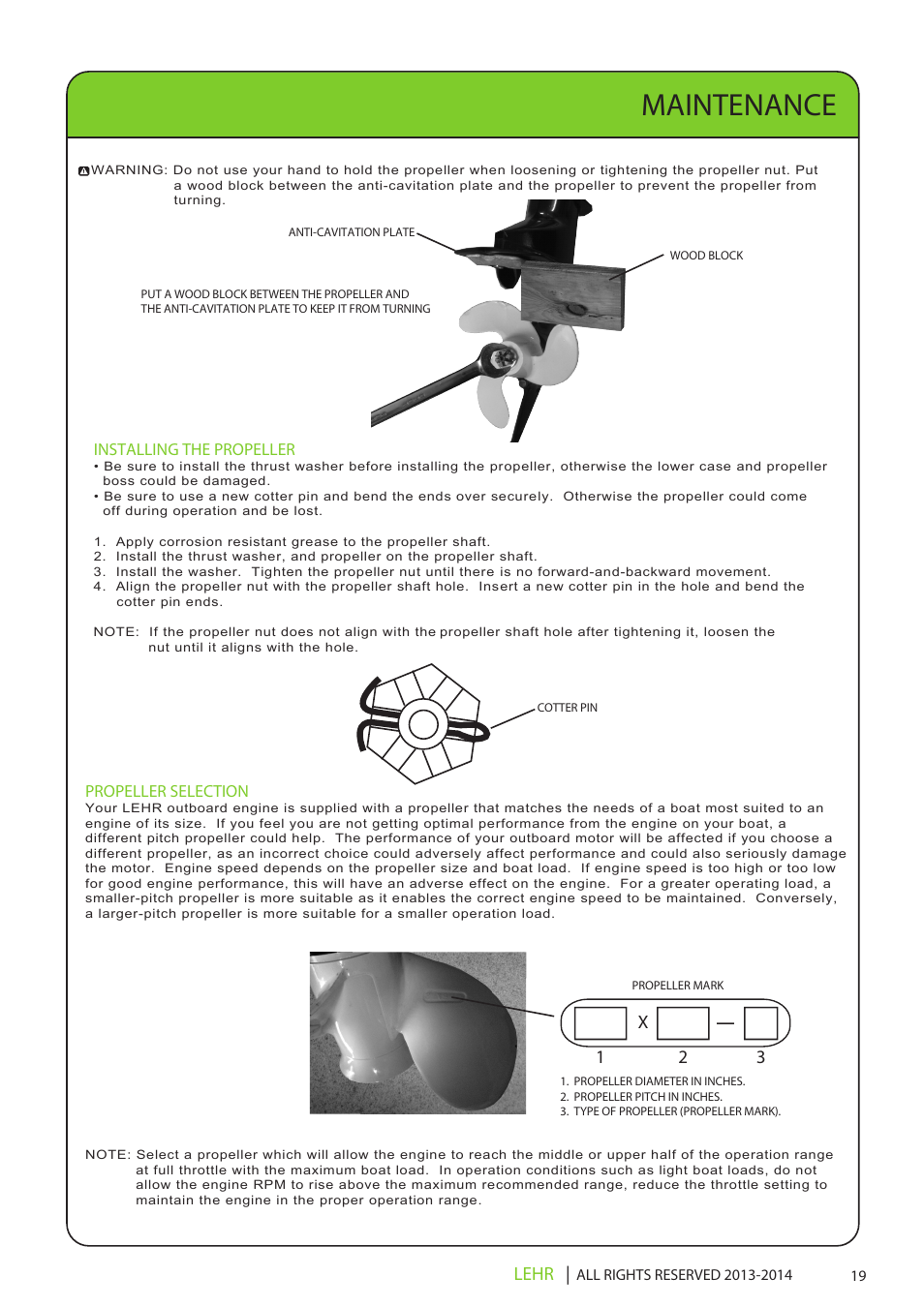 Lp9.9 operators manual final en 21, Maintenance, Lehr | X1 2 3 | LEHR 9.9 HP 4-STROKE User Manual | Page 21 / 30