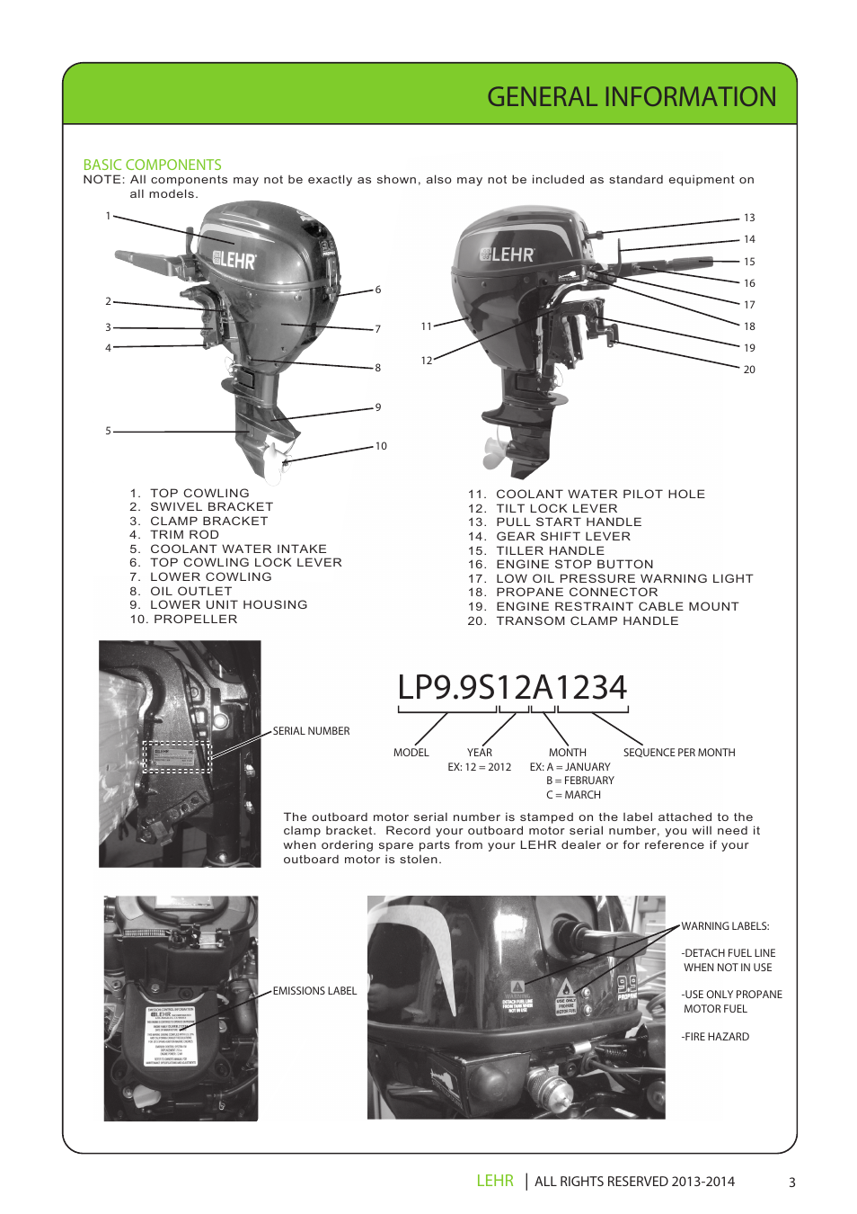 Lp9.9 operators manual final en 5, General information, Lehr | LEHR 9.9 HP 4-STROKE User Manual | Page 5 / 30
