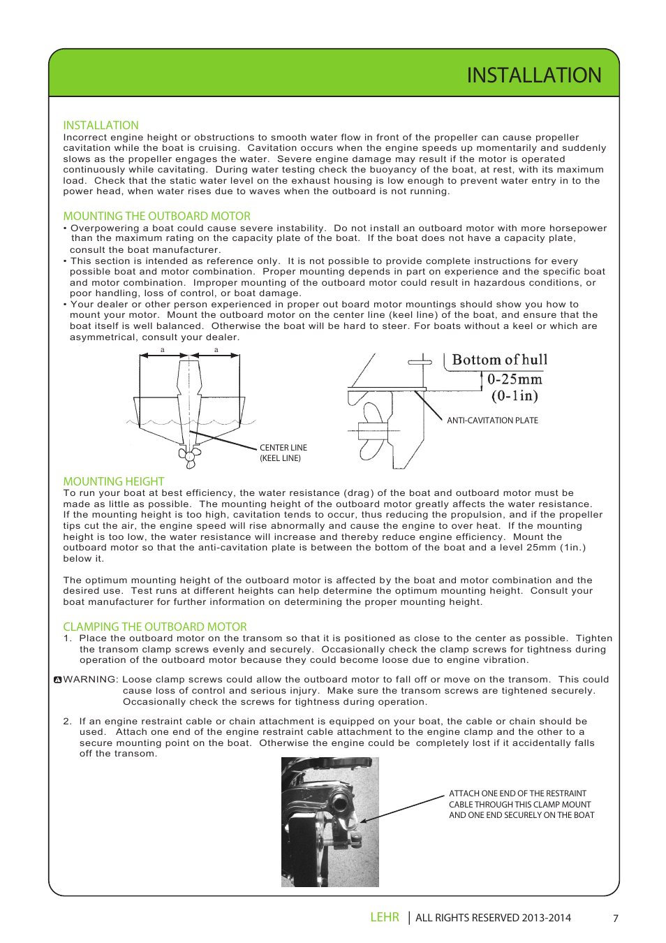 Lp9.9 operators manual final en 9, Installation, Lehr | LEHR 9.9 HP 4-STROKE User Manual | Page 9 / 30