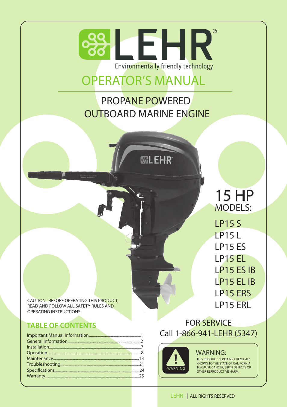 LEHR 15 HP 4-STROKE User Manual | 30 pages