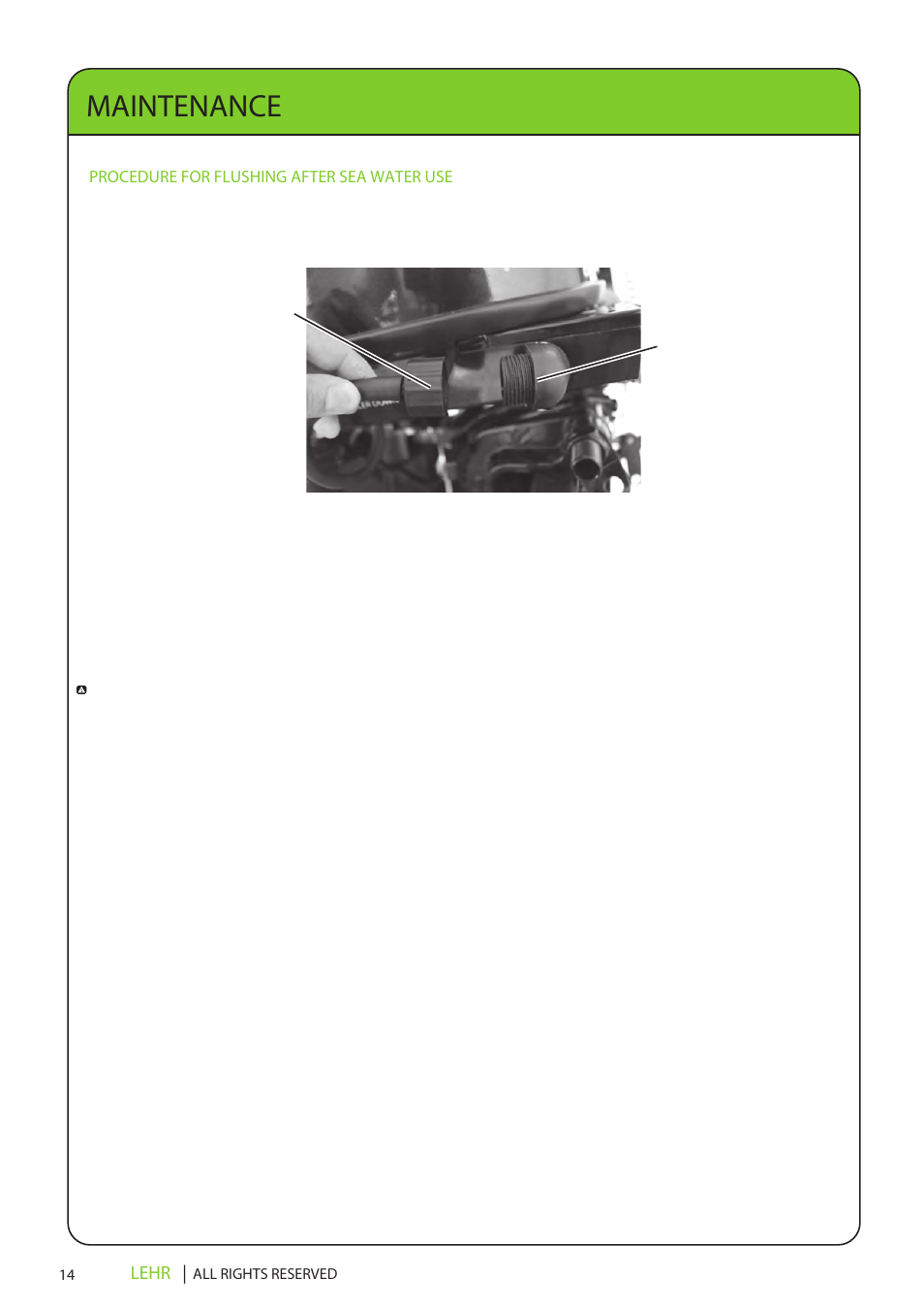 Lp15 operators manual final en 16, Maintenance, Lehr | Procedure for flushing after sea water use | LEHR 15 HP 4-STROKE User Manual | Page 16 / 30