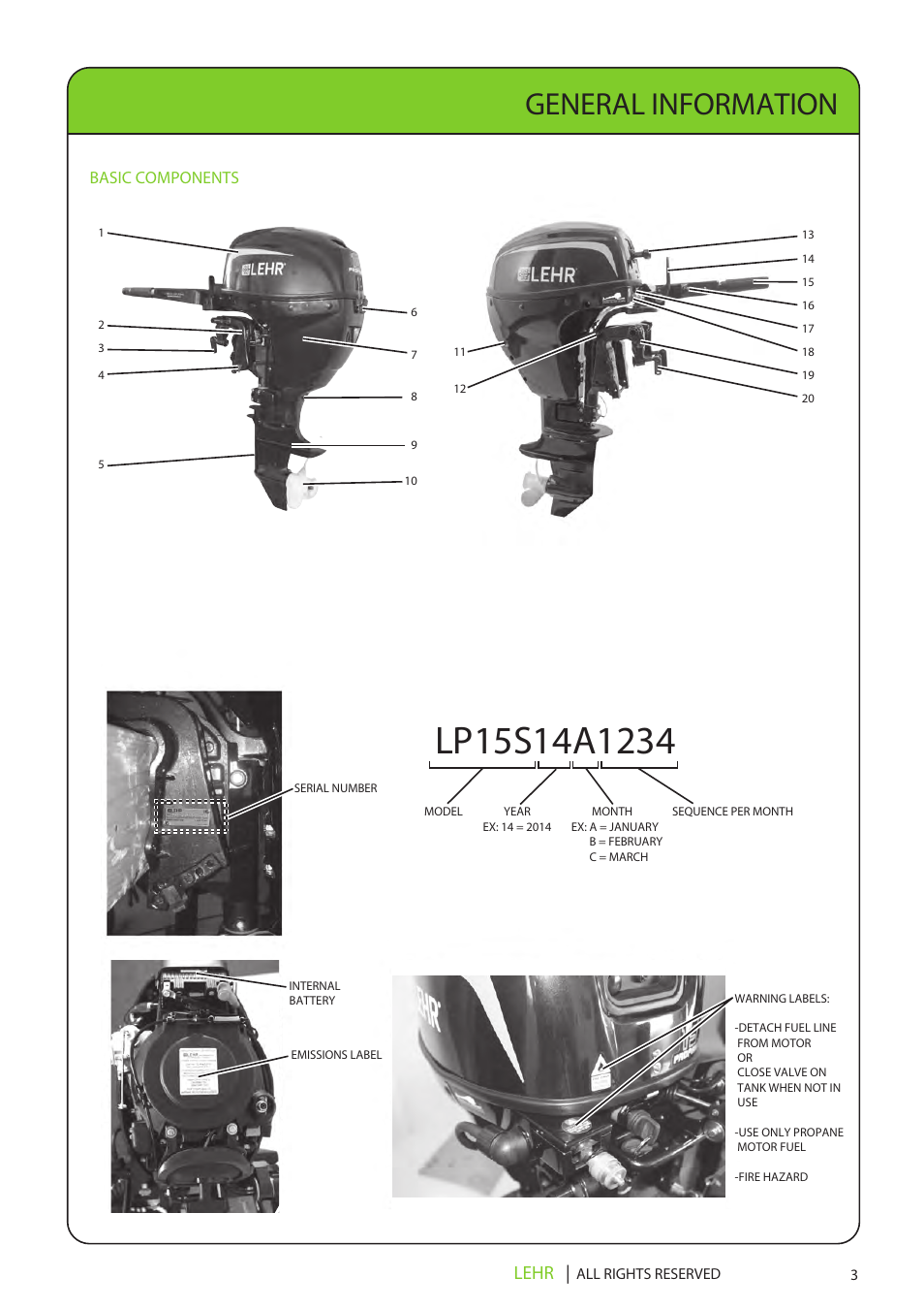 Lp15 operators manual final en 5, General information, Lehr | Basic components | LEHR 15 HP 4-STROKE User Manual | Page 5 / 30