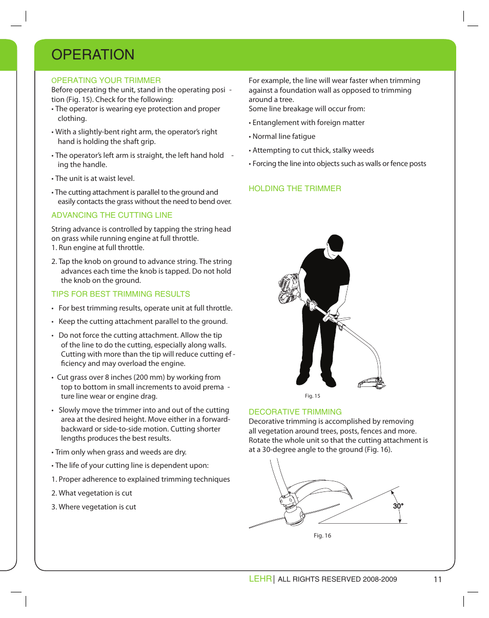 Operation | LEHR Eco Trimmer User Manual | Page 11 / 22