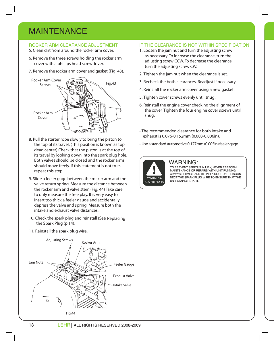 Maintenance, Warning | LEHR Eco Trimmer User Manual | Page 18 / 22