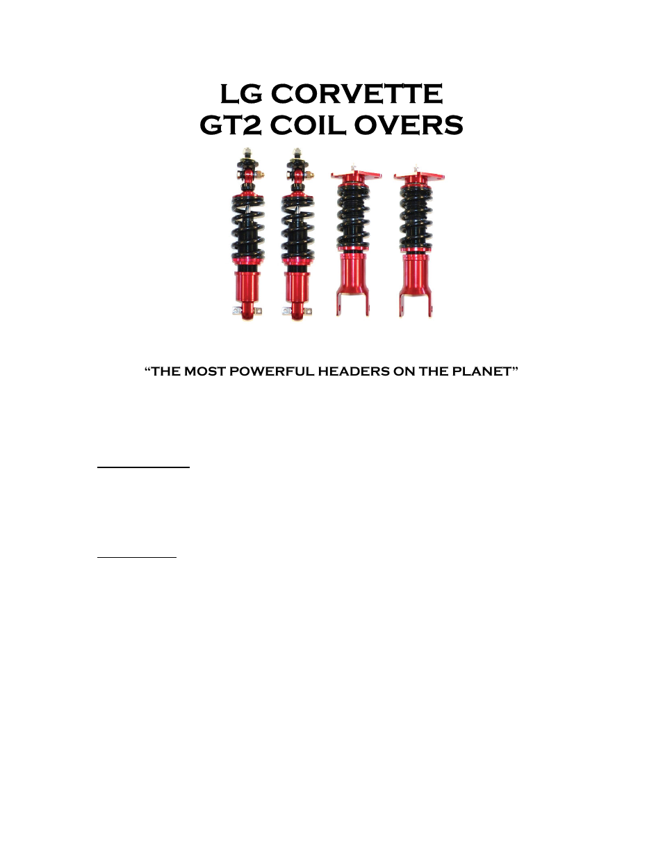 LG Motorsports LG C5 GT2 Coil Overs User Manual | 10 pages