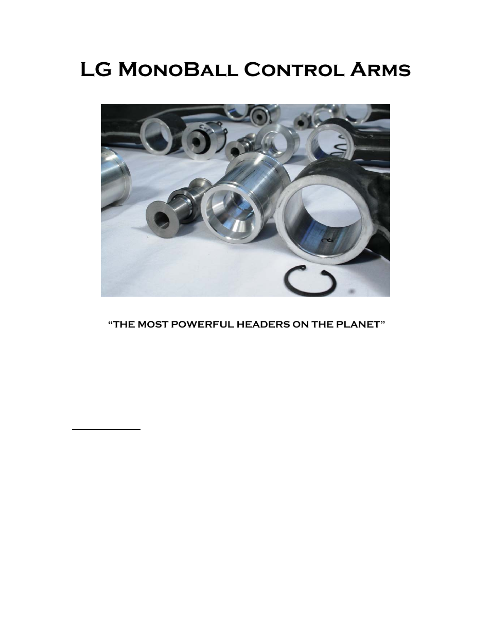 LG Motorsports LG Mono Ball Control Arm User Manual | 9 pages