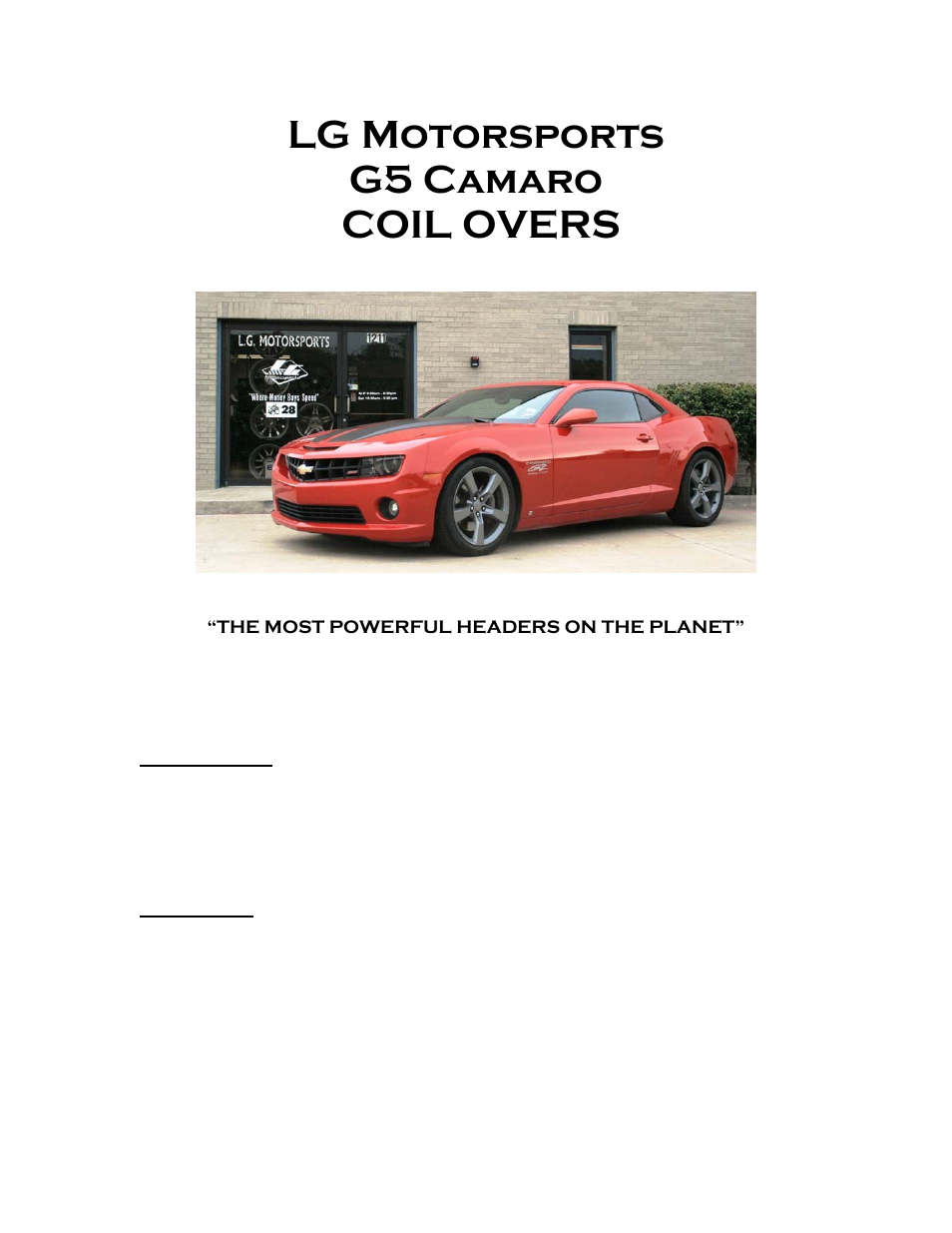 LG Motorsports LG G5 Coil Overs User Manual | 18 pages