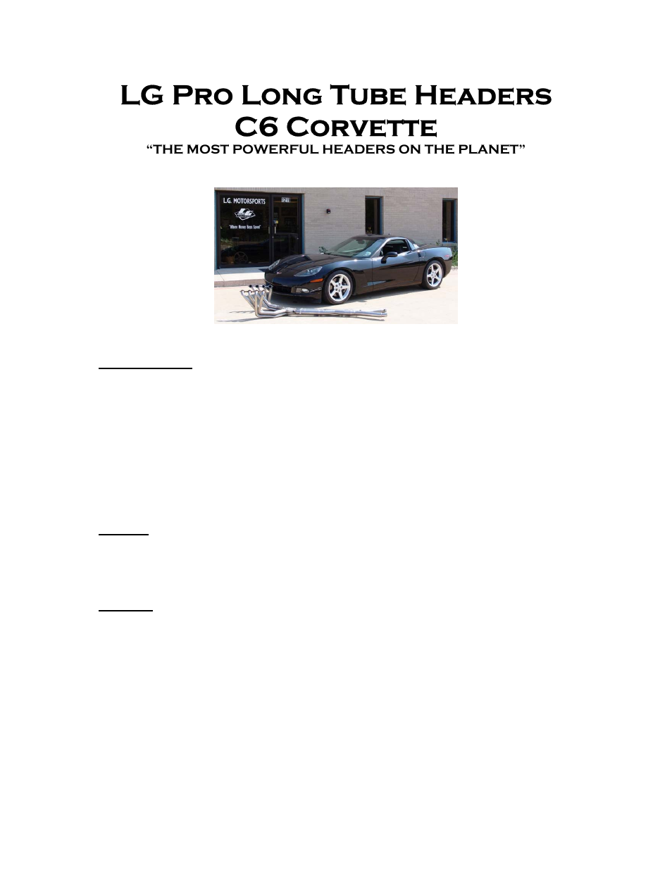 LG Motorsports LG C6 Pro Long Tube Headers User Manual | 5 pages