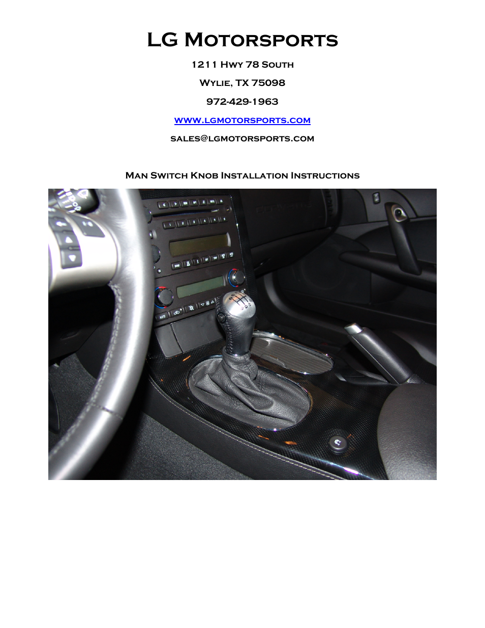 LG Motorsports Man Knob User Manual | 6 pages