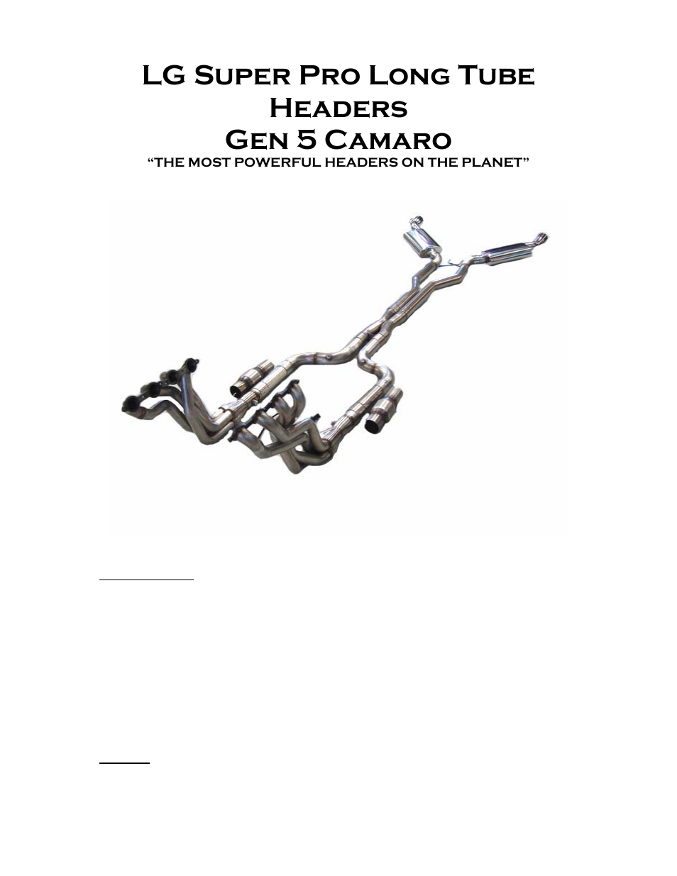 LG Motorsports LG Pro Long Tube Headers User Manual | 10 pages